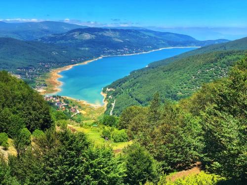 a view of a lake from a mountain at Hotel Fersped in Mavrovo
