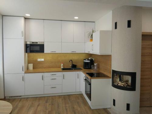 Η κουζίνα ή μικρή κουζίνα στο Moderný apartmán s krbom a klimatizáciou