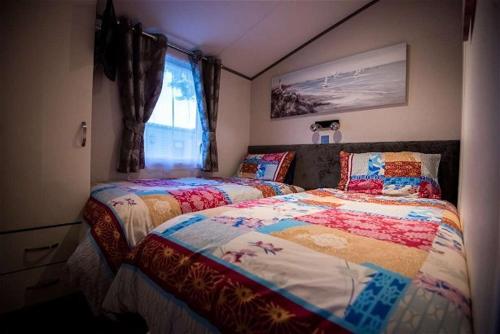 1 dormitorio con 2 camas individuales y ventana en Holly en Paignton
