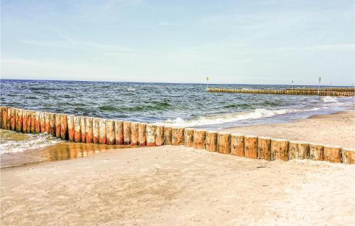 einen Strand mit einem Pier im Wasser in der Unterkunft 1 Bedroom Nice Home In Ustronie Morskie in Ustronie Morskie