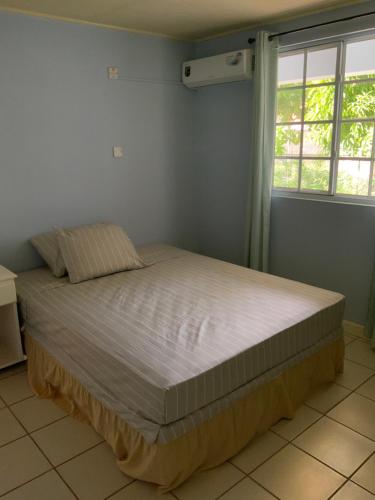 a large bed in a room with a window at Marveys Place Apartment in Castries
