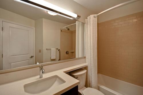 a bathroom with a sink and a toilet and a mirror at Candlewood Suites Carrollton, an IHG Hotel in Carrollton