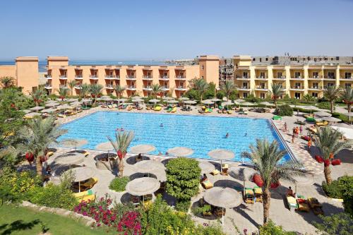 an overhead view of a resort with a large swimming pool at Three Corners Sunny Beach Resort in Hurghada