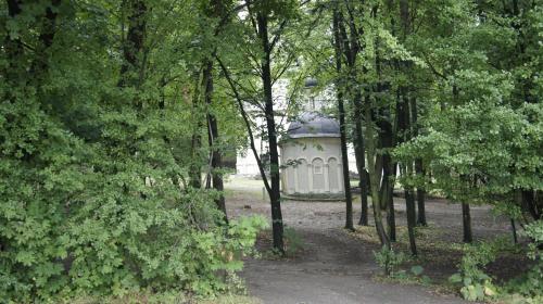 a monument in the middle of a forest of trees at Fantazja Góra Św Anny in Góra Świętej Anny