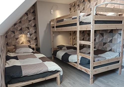 a bunk bed room with two bunk beds and a staircase at Sur La Route Des Châteaux in Thenay