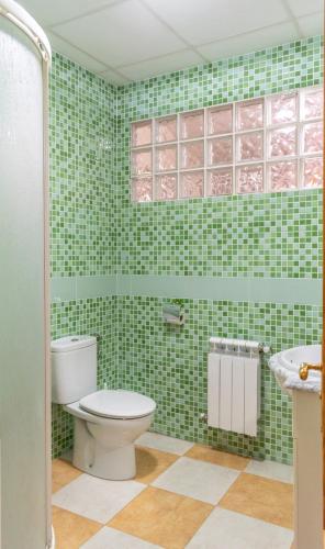 a green tiled bathroom with a toilet and a sink at Alojamientos Rurales La Hoz in Beteta