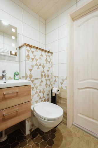 a bathroom with a toilet and a sink at Kuuse 4 Apartment with 2 bedrooms in Haapsalu