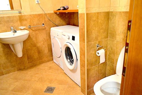 a bathroom with a washing machine and a sink at Apartments Risan Club Family in Risan