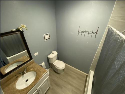 a bathroom with a sink and a toilet and a mirror at Alojamiento Los Andes in Brownsville