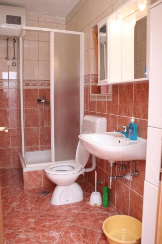 a bathroom with a toilet and a sink and a shower at Apartments by the sea Sveta Nedilja, Hvar - 4609 in Sveta Nedelja