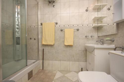 a bathroom with a shower and a toilet and a sink at Apartments by the sea Sucuraj, Hvar - 5680 in Sućuraj