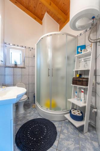 a bathroom with a shower and a sink and a toilet at Apartments with parking space Razanac, Zadar - 5885 in Ražanac