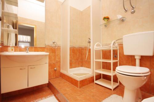 ein Bad mit einem WC, einer Dusche und einem Waschbecken in der Unterkunft Apartments with a parking space Zadar - Diklo, Zadar - 5875 in Zadar