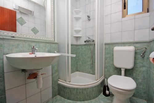 y baño con lavabo, aseo y ducha. en Apartments by the sea Bibinje, Zadar - 5769 en Bibinje