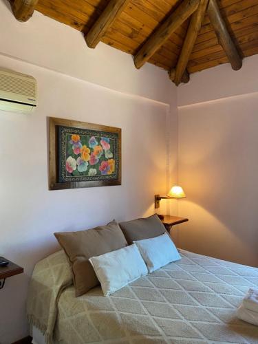 哥倫布的住宿－TOLHUIN COLON，卧室配有一张床,墙上挂有绘画作品