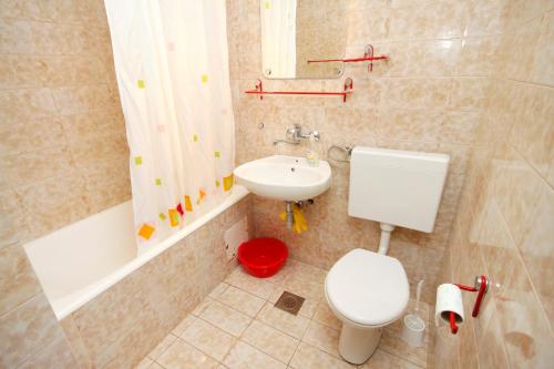 a bathroom with a toilet and a sink at Apartments by the sea Kneza, Korcula - 4371 in Pupnat