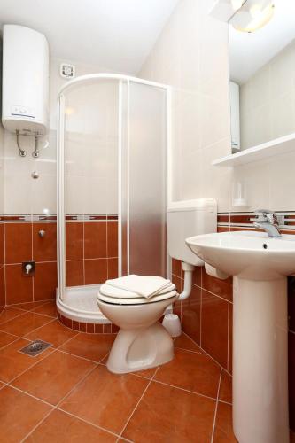 a bathroom with a shower and a toilet and a sink at Apartments with parking space Lumbarda, Korcula - 4352 in Lumbarda