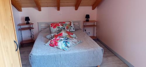 a bed in a room with two pillows on it at Haut pré de ces Dames in Cornimont