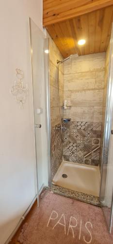 a bathroom with a shower and a tub at Galata Duplex Apt. *Balcony* 1 min to Metro Stn. in Istanbul