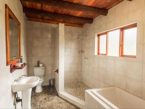 a bathroom with a tub and a sink and a toilet at KaMsholo Bushveld Safaris 