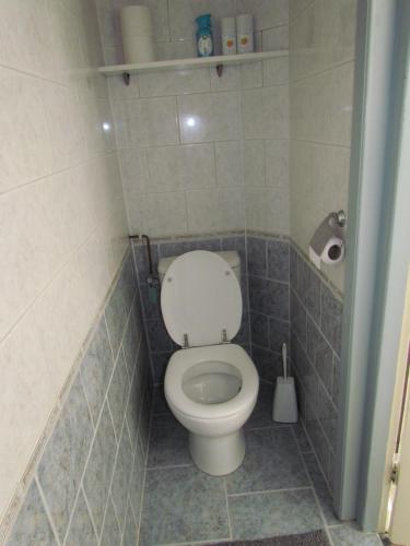 a bathroom with a toilet in a tiled room at Bed & Breakfast Hillegom in Hillegom
