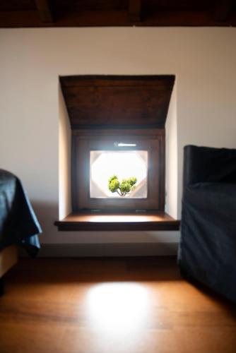a room with a window with a plant in it at Hotel Del Porto in Torri del Benaco
