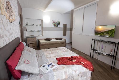 salon z łóżkiem i kanapą w obiekcie IL CORTILETTO w mieście Verduno