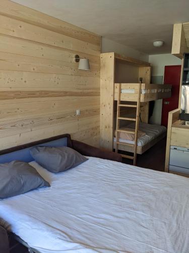 une chambre avec un lit et un lit superposé dans l'établissement Studio rénové centre station Vallandry, à Landry