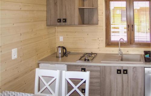 uma cozinha com um lavatório e uma bancada em Stunning Home In Gaski With Kitchen em Gąski