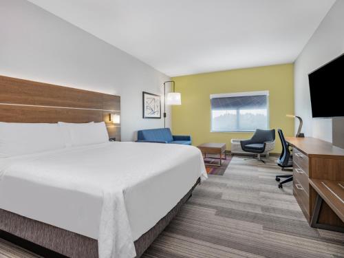Holiday Inn Express & Suites - Ruskin, an IHG Hotel في رسكن: غرفة فندقية بسرير وتلفزيون بشاشة مسطحة