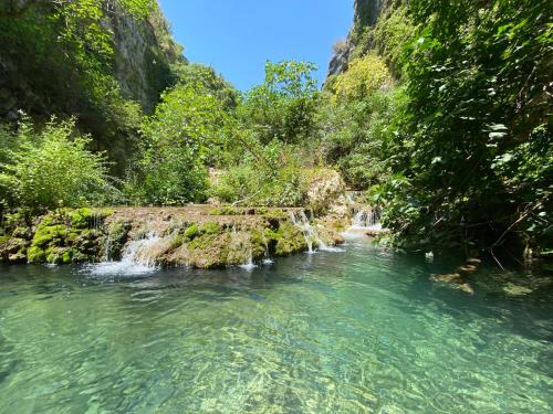 een rivier midden in een bos met watervallen bij Villa Pantalica lato Sortino in Sortino