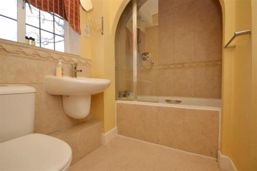 a bathroom with a toilet and a sink and a shower at Holmans NEW FOREST in Burley