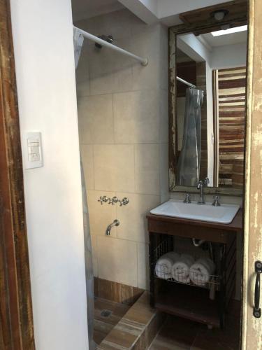a bathroom with a sink and a mirror at Azul en Lavalle 4 in Azul