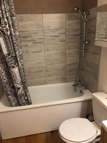 a bathroom with a tub and a toilet and a shower at Appartement 3è étage à St-Marie-de-Campan in Sainte-Marie-de-Campan