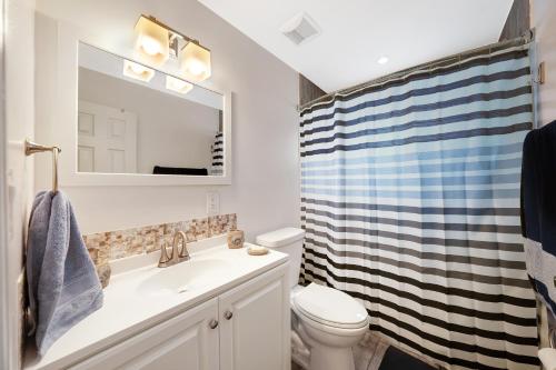 a bathroom with a sink and a toilet and a mirror at Waterfront Fll&beaches, Bbq, Kayaks, Canoe in Dania Beach