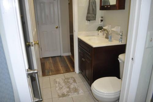 a bathroom with a white toilet and a sink at Huck's Hideaway near the Santa Fe River in Fort White