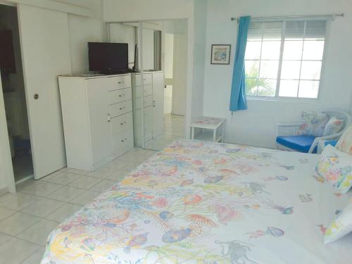 a bedroom with a bed and a television in it at Villas on Great Bay VILLA FOXIE in Philipsburg
