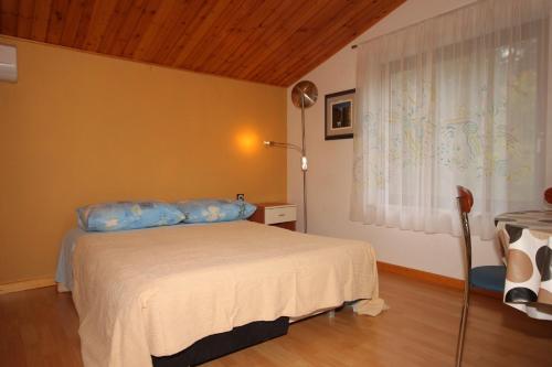 Un dormitorio con una cama con almohadas azules y una ventana en Apartments with a parking space Manjadvorci, Marcana - 7445 en Barban