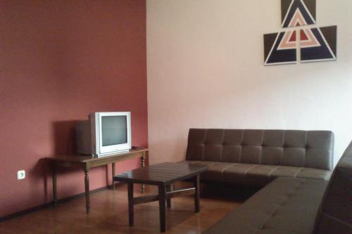 ein Wohnzimmer mit Sofa und Fernseher in der Unterkunft Apartments with a parking space Podstrana, Split - 7572 in Podstrana