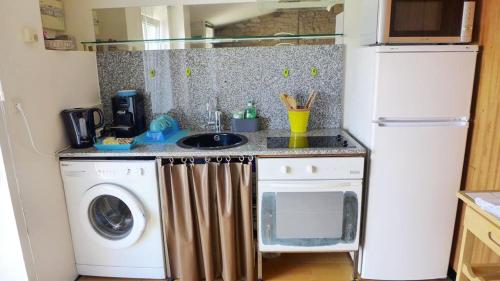 une cuisine avec un évier et une machine à laver dans l'établissement L'Atelier Victoria -Mon Desert & Parc St Marie -55m2, à Nancy
