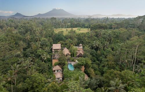 eine Luftansicht eines Resorts im Dschungel in der Unterkunft The Kayon Resort in Ubud