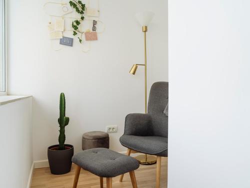 a living room with two chairs and a cactus at Elegant Cosy Studio - Calea Victoriei in Bucharest