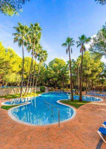 a swimming pool with palm trees in a resort at Valentin Grand Park Suite Hotel in Paguera