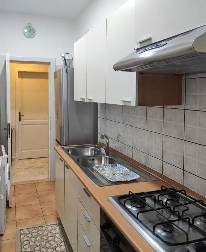 a kitchen with a sink and a stove top oven at La Casa sul Corso in Leonforte