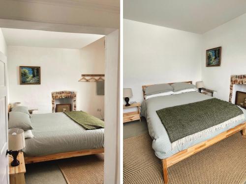 een slaapkamer met een bed en een spiegel bij Bell Cliff House in Lyme Regis