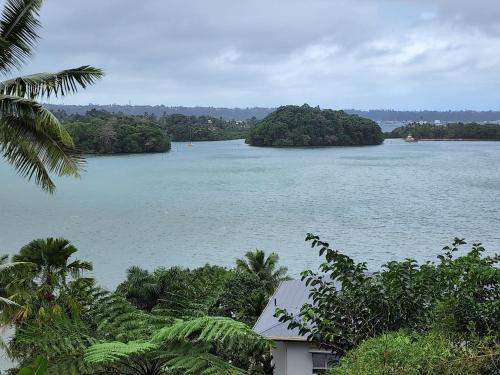 a view of a large body of water with islands at Suva Hideaway Villa in Suva