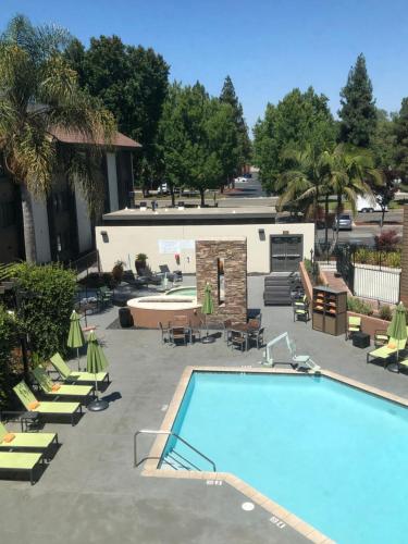 a swimming pool with lounge chairs and a resort at Sonesta Silicon Valley in Milpitas