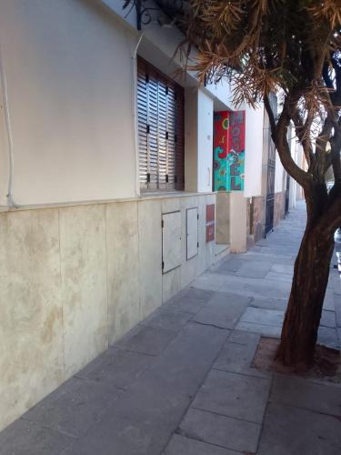 a building with a tree next to a sidewalk at HOSTEL JUJUY in San Salvador de Jujuy