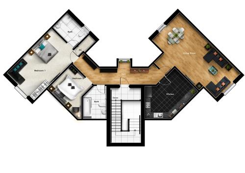 a rendering of a floor plan of a house at Huge Luxury Penthouse Apartment with King Bed in St. Ives