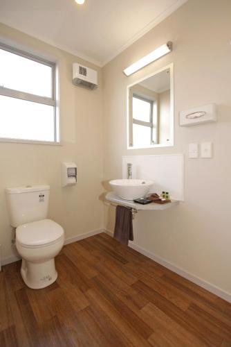 a bathroom with a toilet and a sink at Big Five Motel in Palmerston North